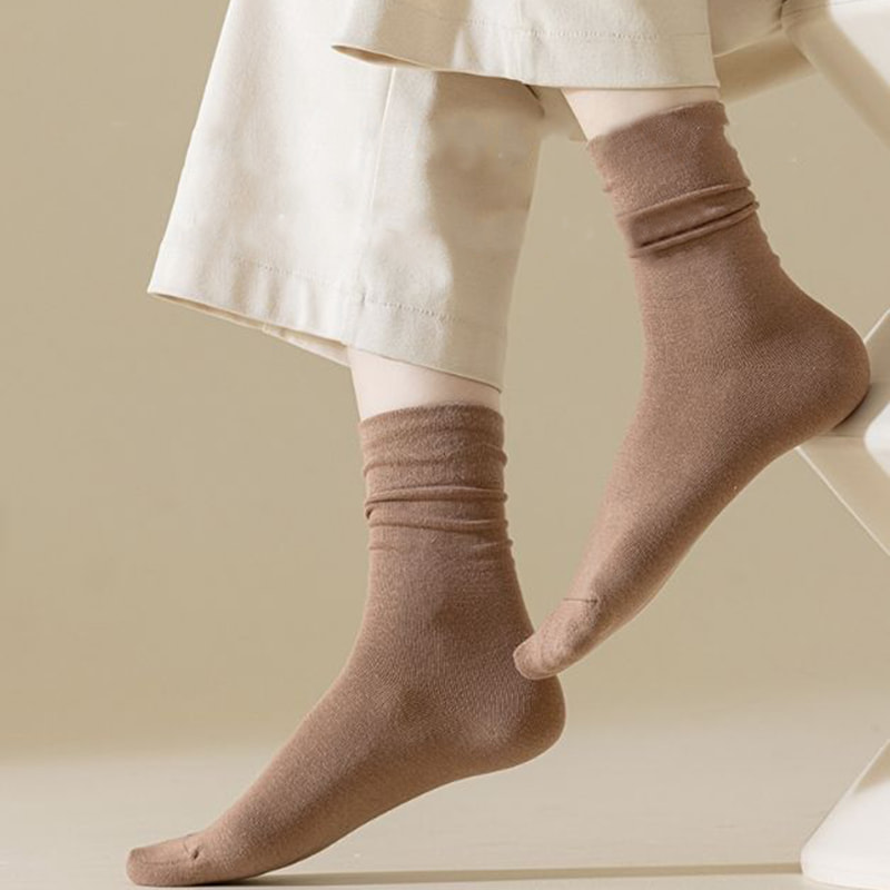 단색 가을/겨울 레트로 스타일 파일 양말 흰 양말
