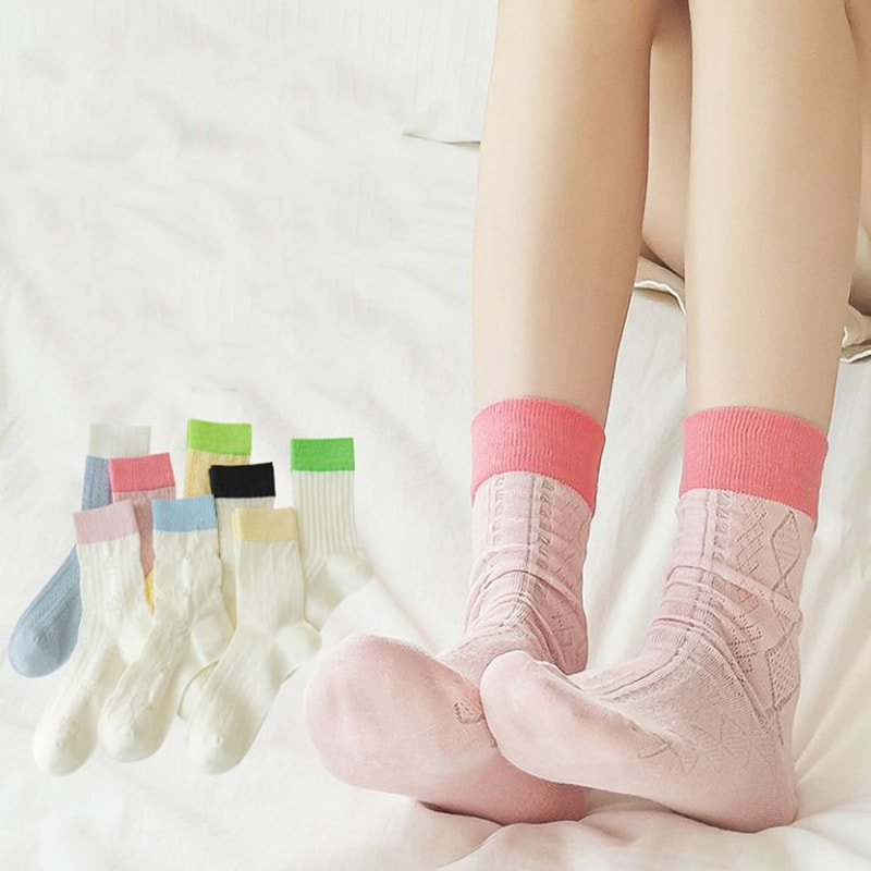 다이아몬드 모양의 여성 패치 워크 여름 중공 메쉬 통기성 미드 튜브 양말